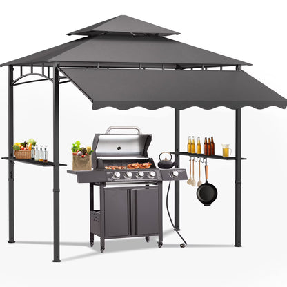 Magic Union 8'X8' Grill Gazebo Canopy - Heavy Duty Steel Frame, Double Tiered Grill Canopy for Outdoor Grill W/Shelves, Ceiling Hooks and Ground Stakes, Patio Canopy Tent BBQ Gazebo for Backyard