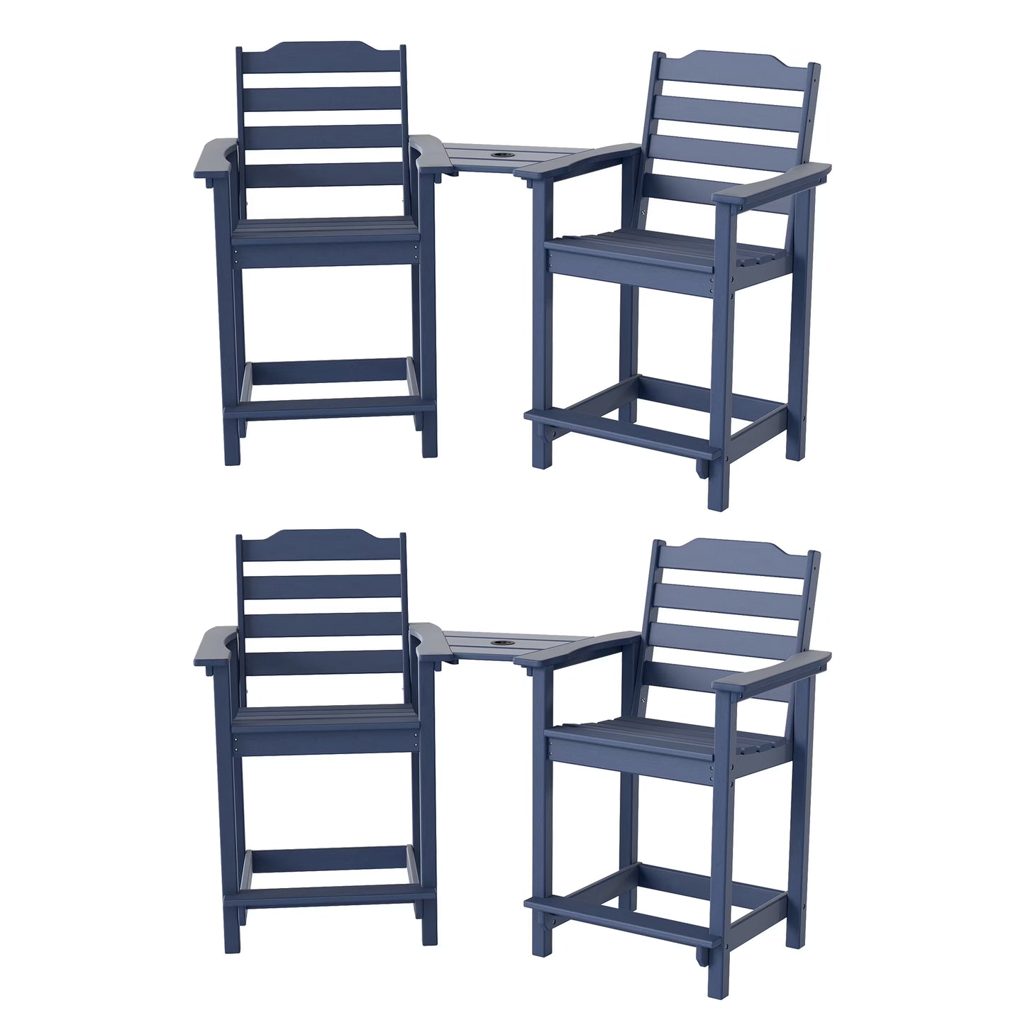 Decksplore Tall Adirondack Chairs Set of 6 with Detachable Connecting Tray, HDPE Bar Height Outdoor Chairs, Wood-Like Adirondack Bar Stools for Patio, Balcony, Porch, Black brown