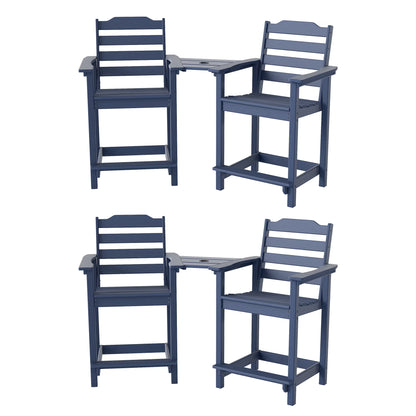 Decksplore Tall Adirondack Chairs Set of 6 with Detachable Connecting Tray, HDPE Bar Height Outdoor Chairs, Wood-Like Adirondack Bar Stools for Patio, Balcony, Porch, Black brown