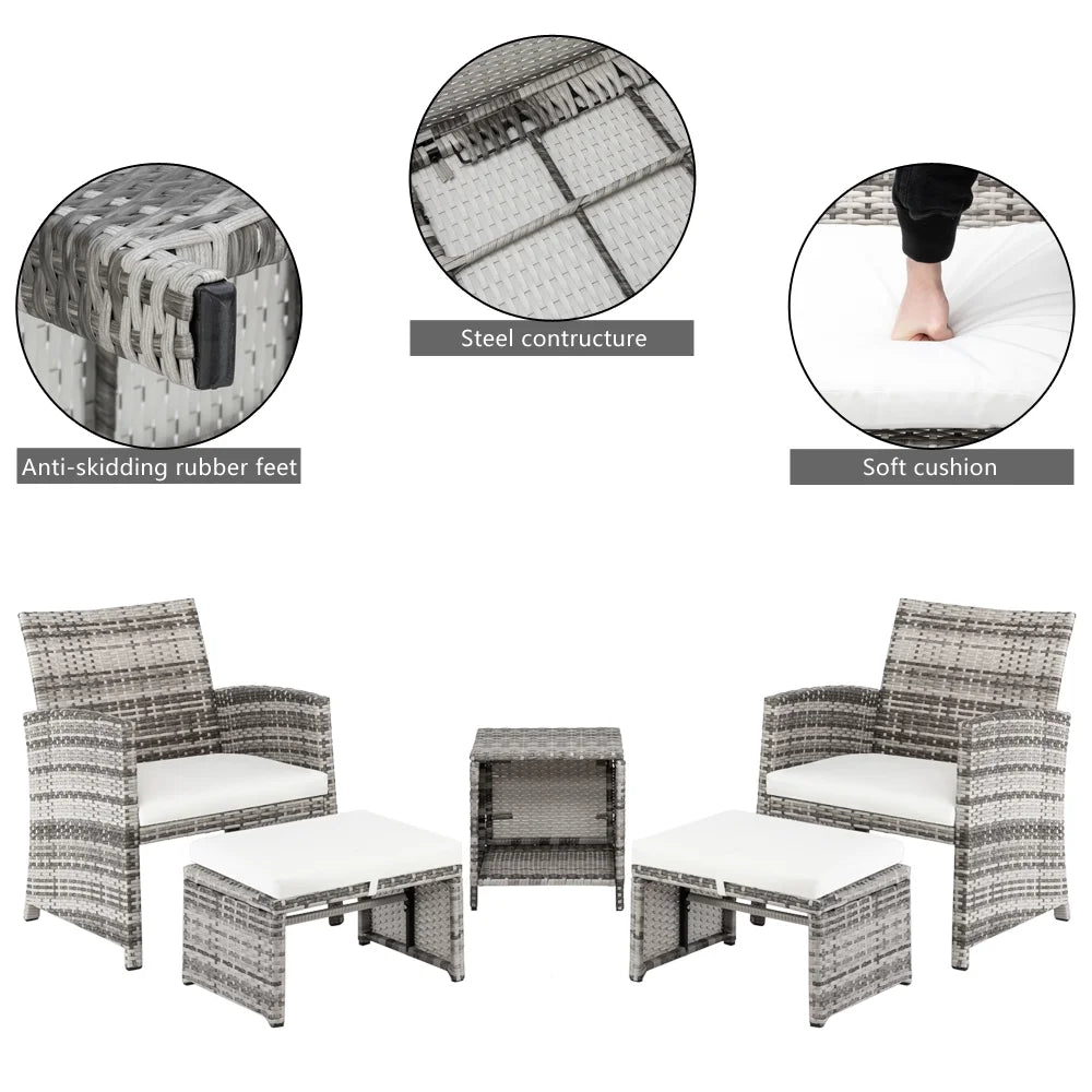 Patio Set Outdoor Furniture, 5 PCS Patio Bistro Set with Glass Coffee Table, Patio Sectional Sofa Conversation Set, Outside Furniture Set for Garden, Backyard, Porch, Balcony, Poolside, JA2936