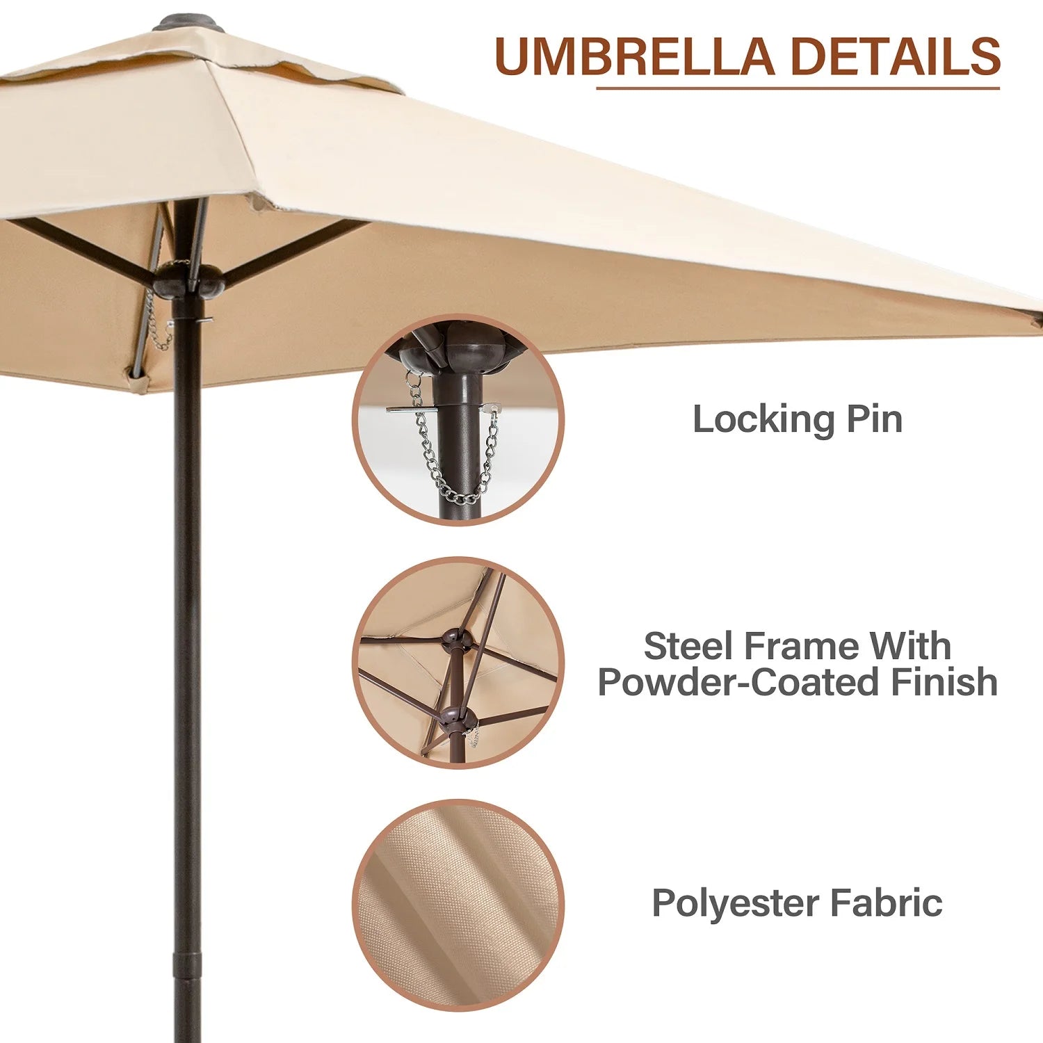 Pellebant 6 Pcs Metal & Glass Patio Dinning Set and Umbrella in Beige