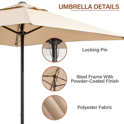 Pellebant 6 Pcs Metal & Glass Patio Dinning Set and Umbrella in Beige