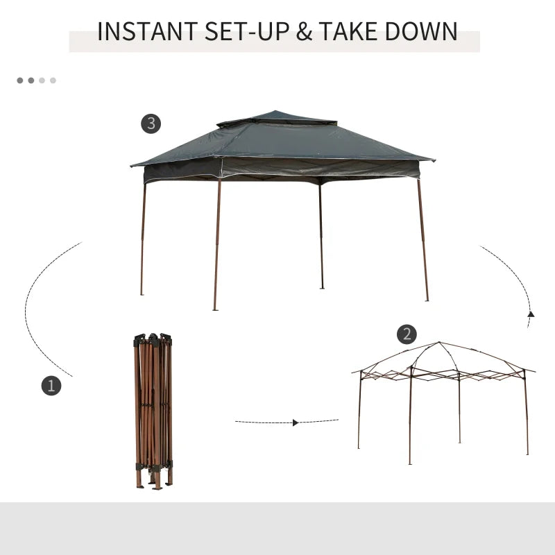 Outsunny 11' x 11' Pop Up Canopy, Outdoor Patio Gazebo Shelter with Removable Zipper Netting, Instant Event Tent w/114 Square Feet of Shade and Carry Bag for Backyard, Garden, Dark Gray On-Site