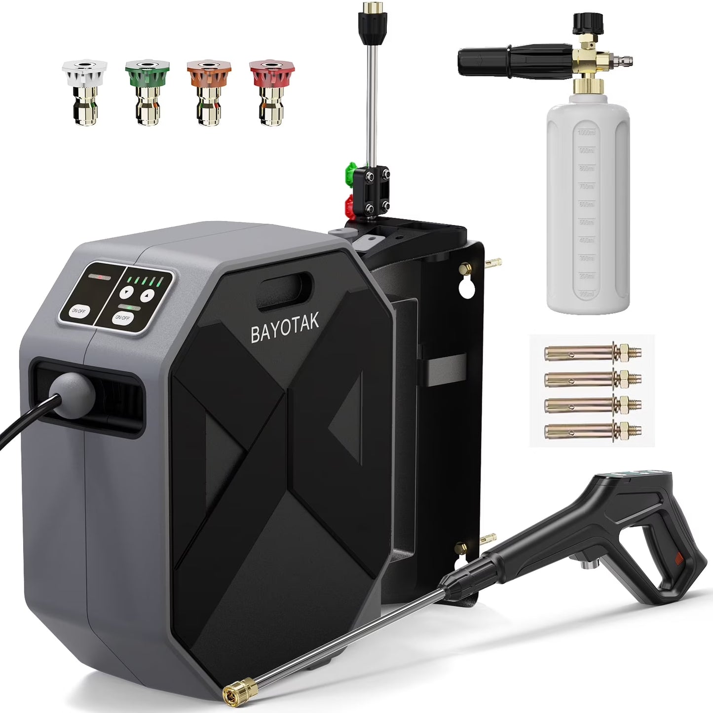 Electric Pressure Washer, 5000 PSI 3.0 GPM Wall Mounted Power Washer, Remote Control with 100 FT Retractable Hose, Foam Cannon, Nozzles for Cars/Garage/Patio, Gray