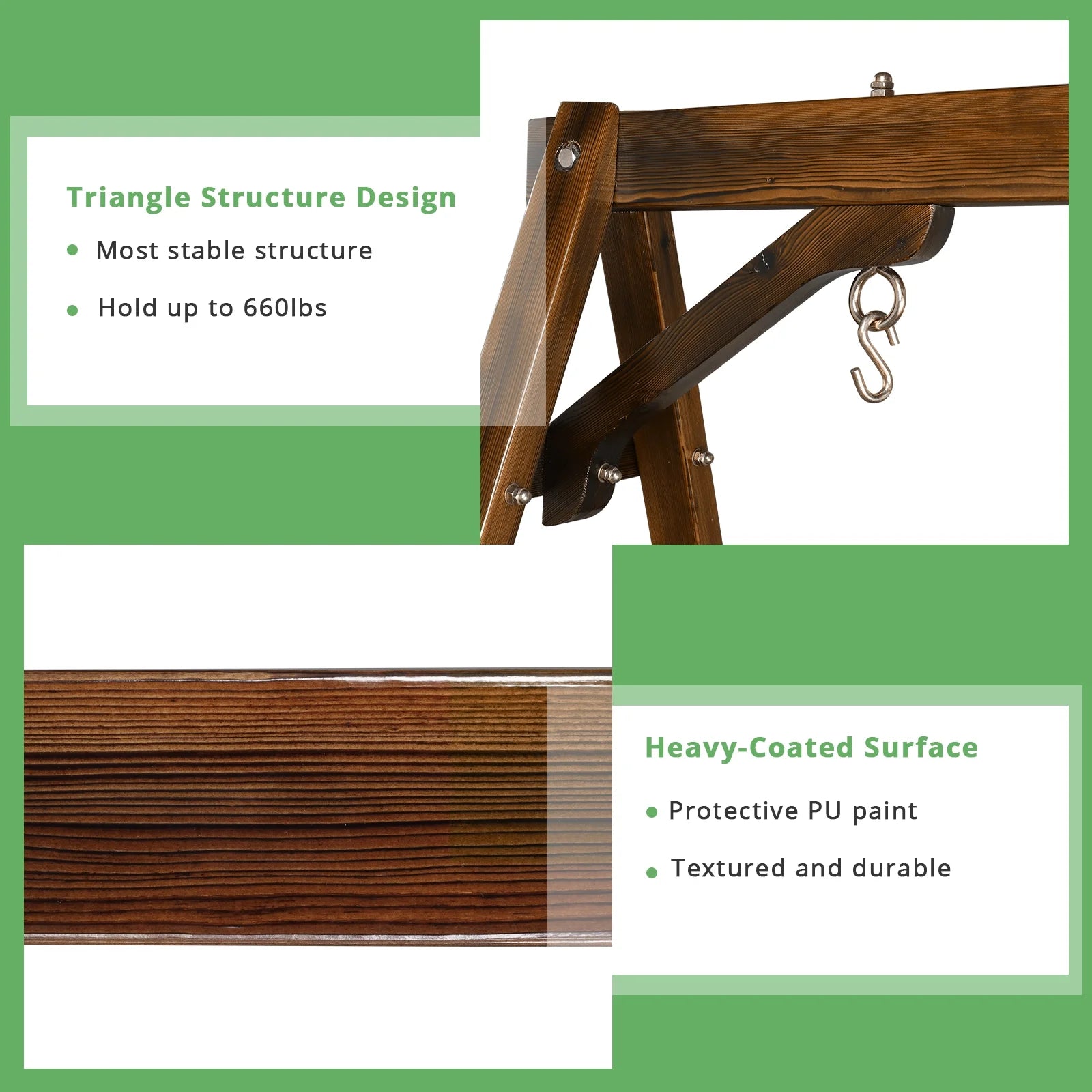 OverPatio Swing Frame Wooden Porch Swing Stand A-Frame 600lbs Capacity