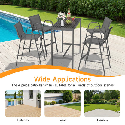 Dovov Outdoor Bar Stools Set of 4, Patio Bar Height Stool Outdoor Textilene Bar Chairs All Weather Patio Barstools for Garden Poolside Backyard Balcony Porch Lawn Deck, Gray