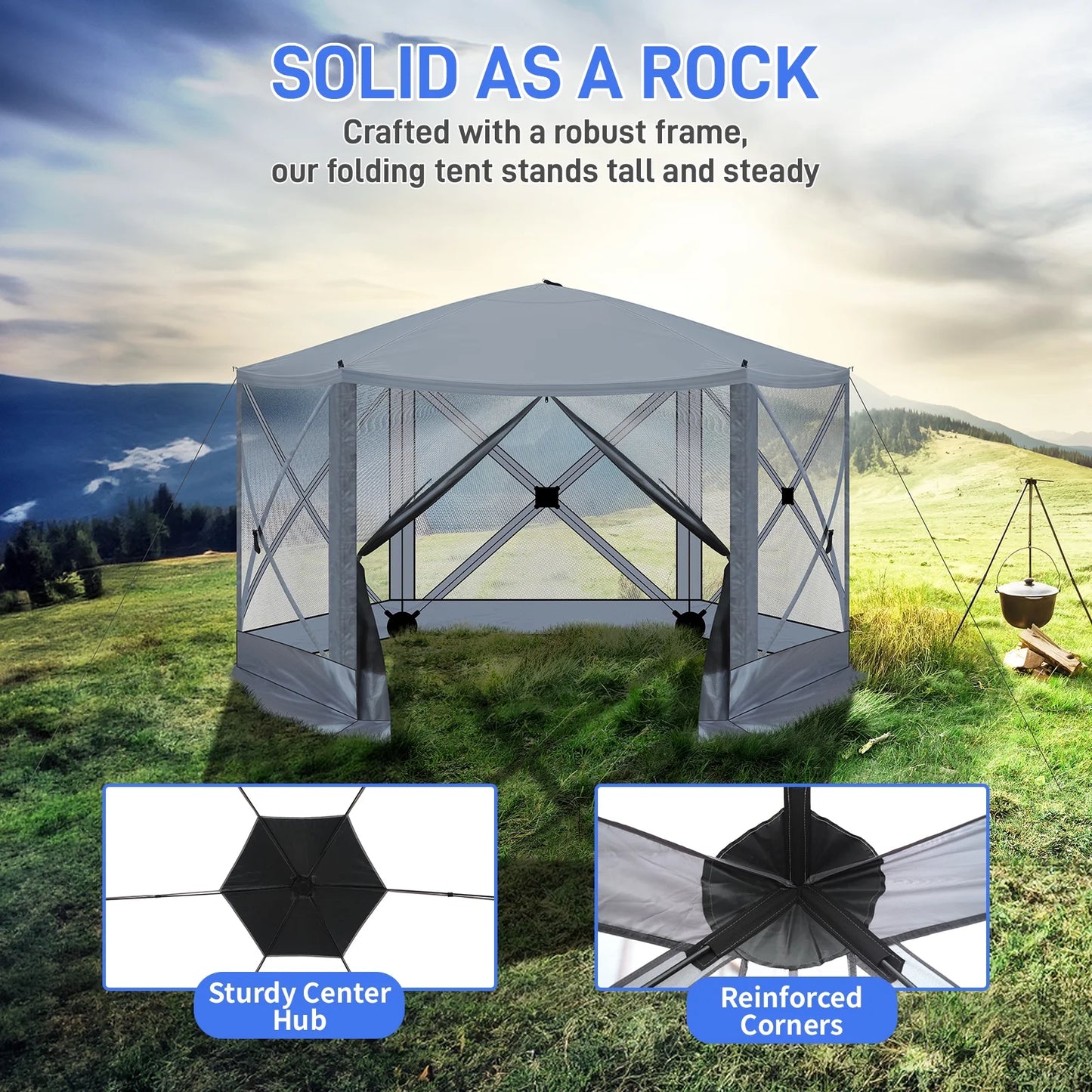 12FT x 12FT Heavy Duty Canopy Tent w/Mosquito Netting, Pop up Canopy with Mesh Sidewalls, Patio Tent with Carry Bag, Easy up Screen Canopy for Parties Camping, Gray
