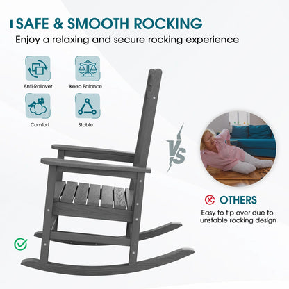 SERWALL Outdoor Rocking Chair, HDPE Patio Rocker for Lawn, Porch, Grey