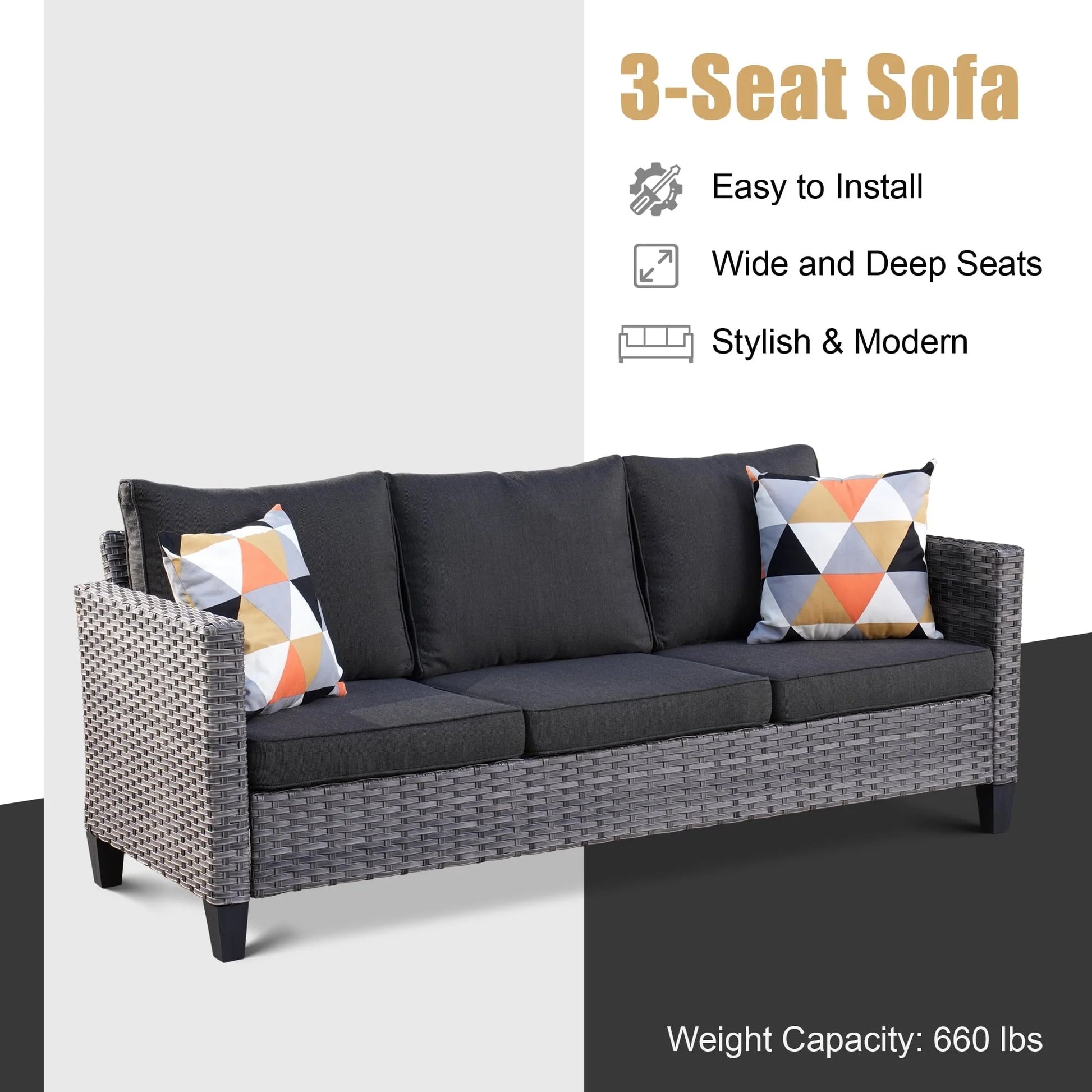 Ovios 5 Pieces Outdoor Patio Furniture with 30 Inch Fire Pit Table Wicker Patio Sectional Sofa with Single Chairs for Backyard Decor