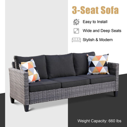 Ovios 5 Pieces Outdoor Patio Furniture with 30 Inch Fire Pit Table Wicker Patio Sectional Sofa with Single Chairs for Backyard Decor