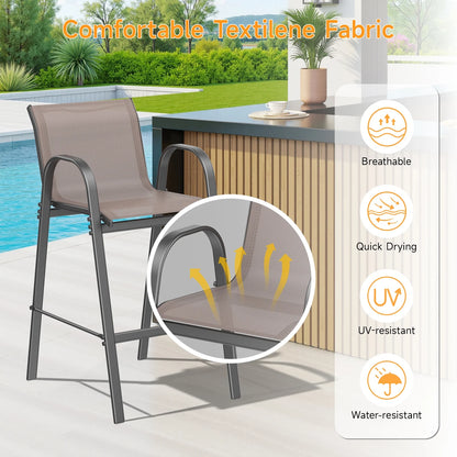 Dovov Outdoor Bar Stools Set of 4, Patio Bar Height Stool Outdoor Textilene Bar Chairs All Weather Patio Barstools for Garden Poolside Backyard Balcony Porch Lawn Deck, Gray