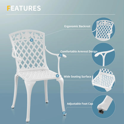 Withniture Cast Aluminum Patio Furniture Outdoor Chairs Patio Bistro Chair Set of 2 with Armrest, Metal Chair for Garden, White