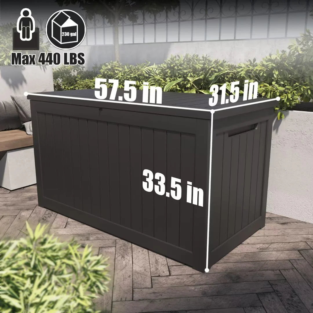 Vineego 230 Gallon Resin Deck Box Large Outdoor Storage for Patio Furniture, Garden Tools, Pool Supplies, Weatherproof and UV Resistant, Dark Black