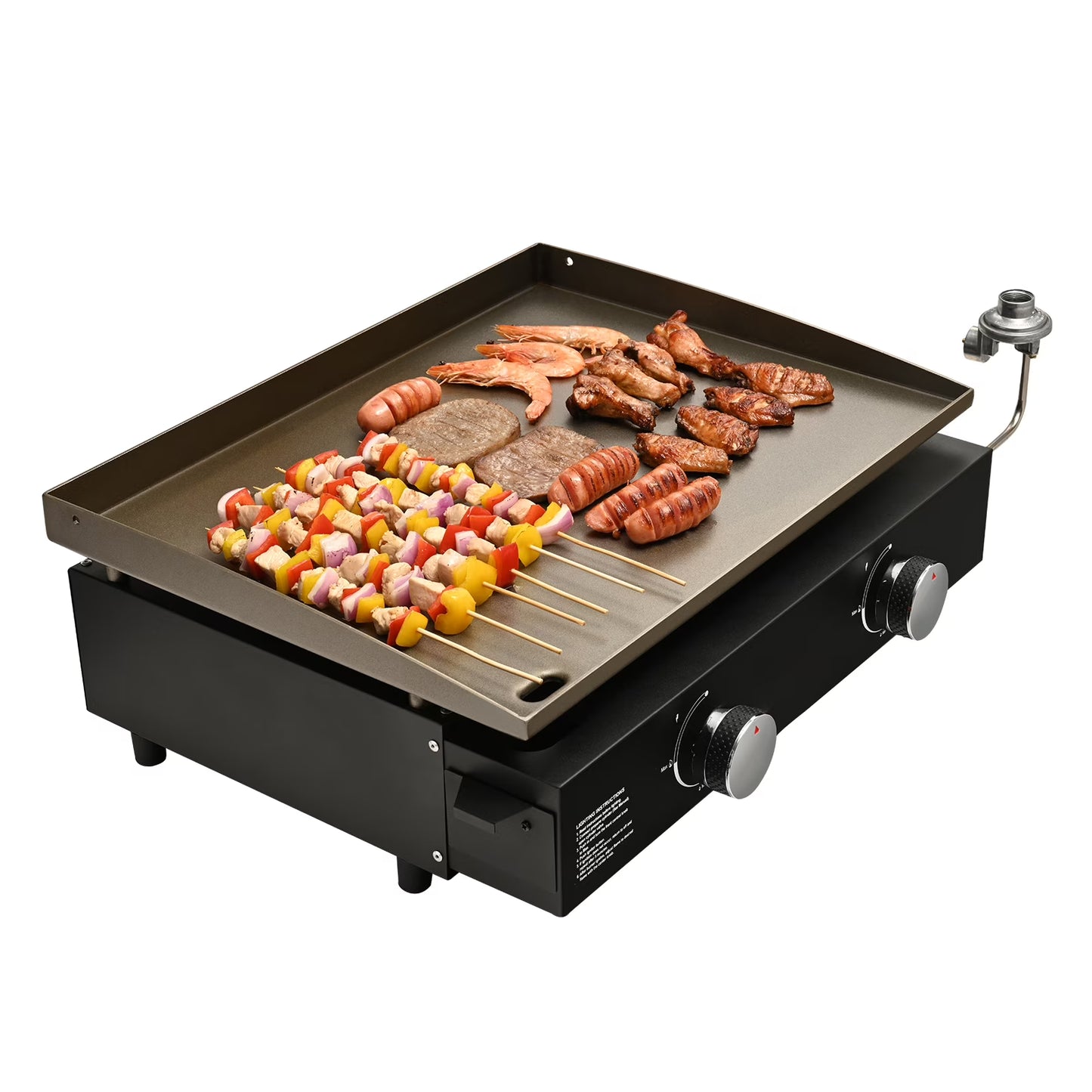 KFFKFF 22.4" Tabletop Gas Griddle, 2-Burner Outdoor Flat Top Grill Griddle with Non-Adhesive Cooking Plate, for Camping, Tailgating, Bbq, Parties, Backyard & Patio