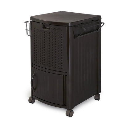 Suncast 77 Quart Patio Cooler w/Cabinet and Basket w/Wicker Trash Hideaway