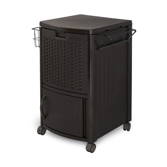 Suncast 77 Quart Patio Cooler w/Cabinet and Basket w/Wicker Trash Hideaway