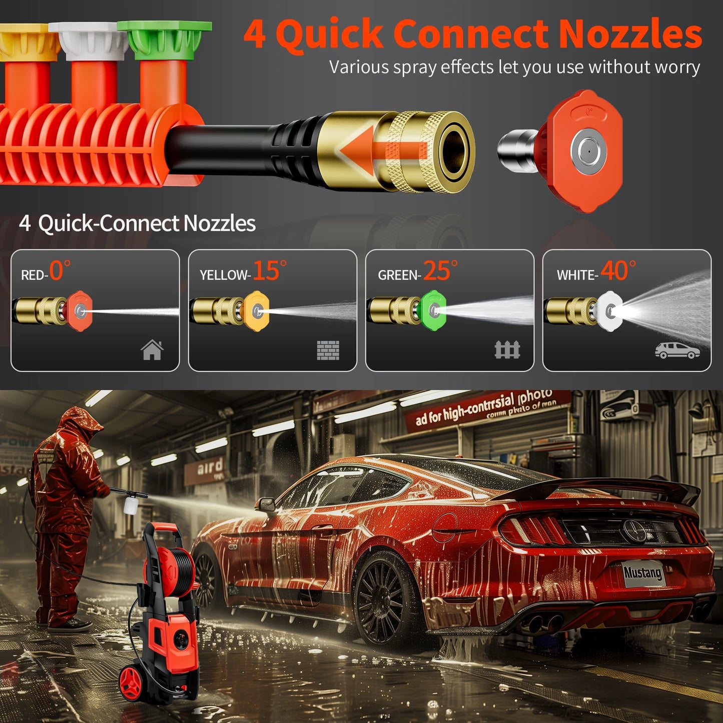 Electric Pressure Washer 3500 PSI, Max 2.4 GPM with Foam Cannon & 4 Nozzle Tips, Electric Power Washer for Cars, Fences, Driveways, Home, Patios - Powerful Power Washers Electric Powered