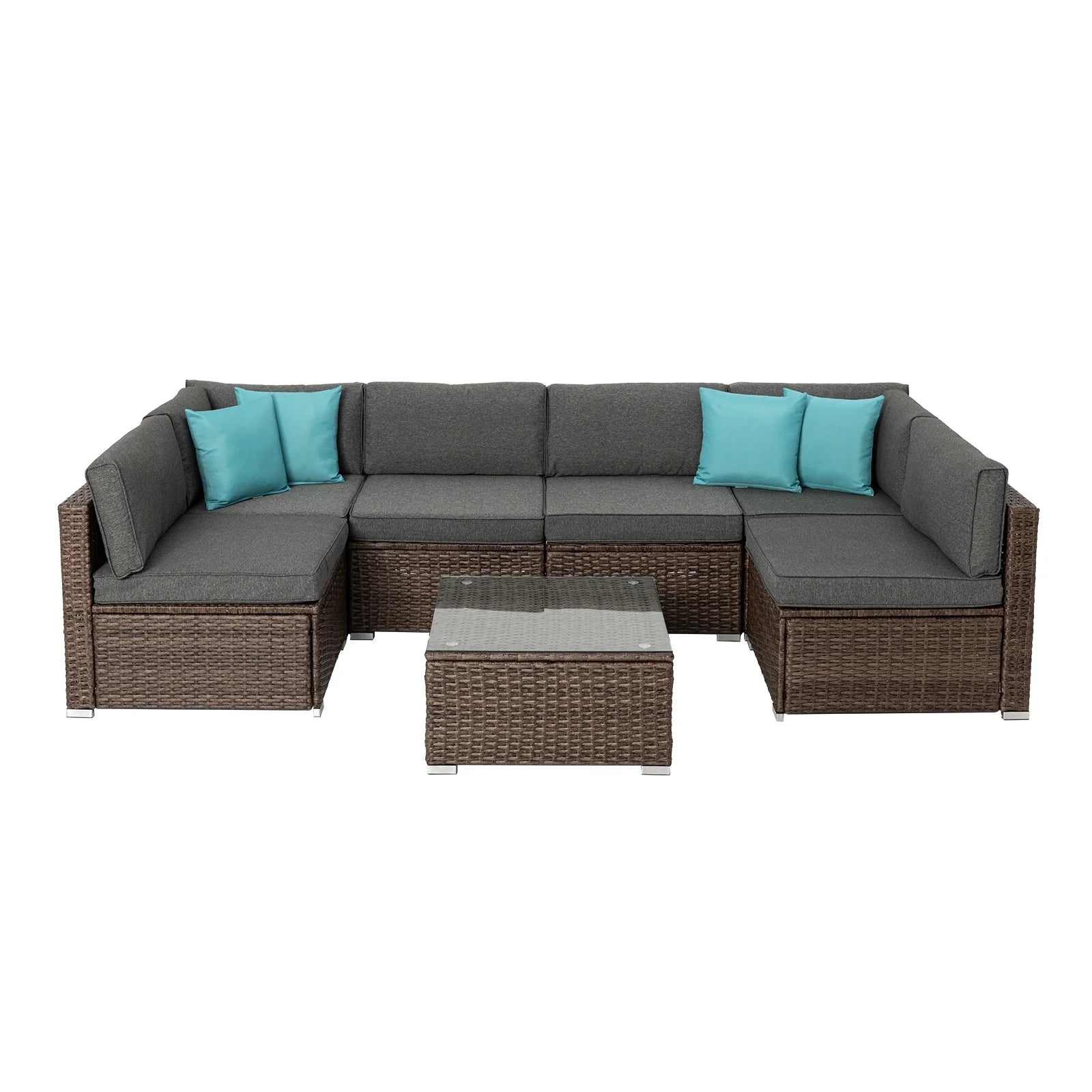 COSIEST 7-Piece 6-Seats Outdoor Brown Wicker Patio Sectional Sofa Set with Coffee Table