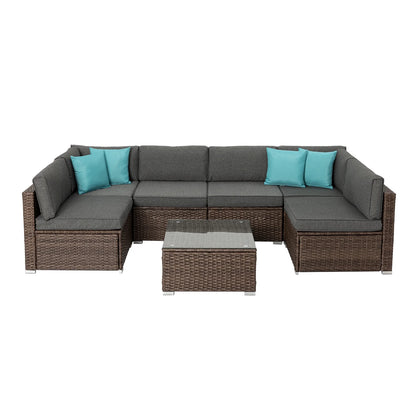 COSIEST 7-Piece 6-Seats Outdoor Brown Wicker Patio Sectional Sofa Set with Coffee Table