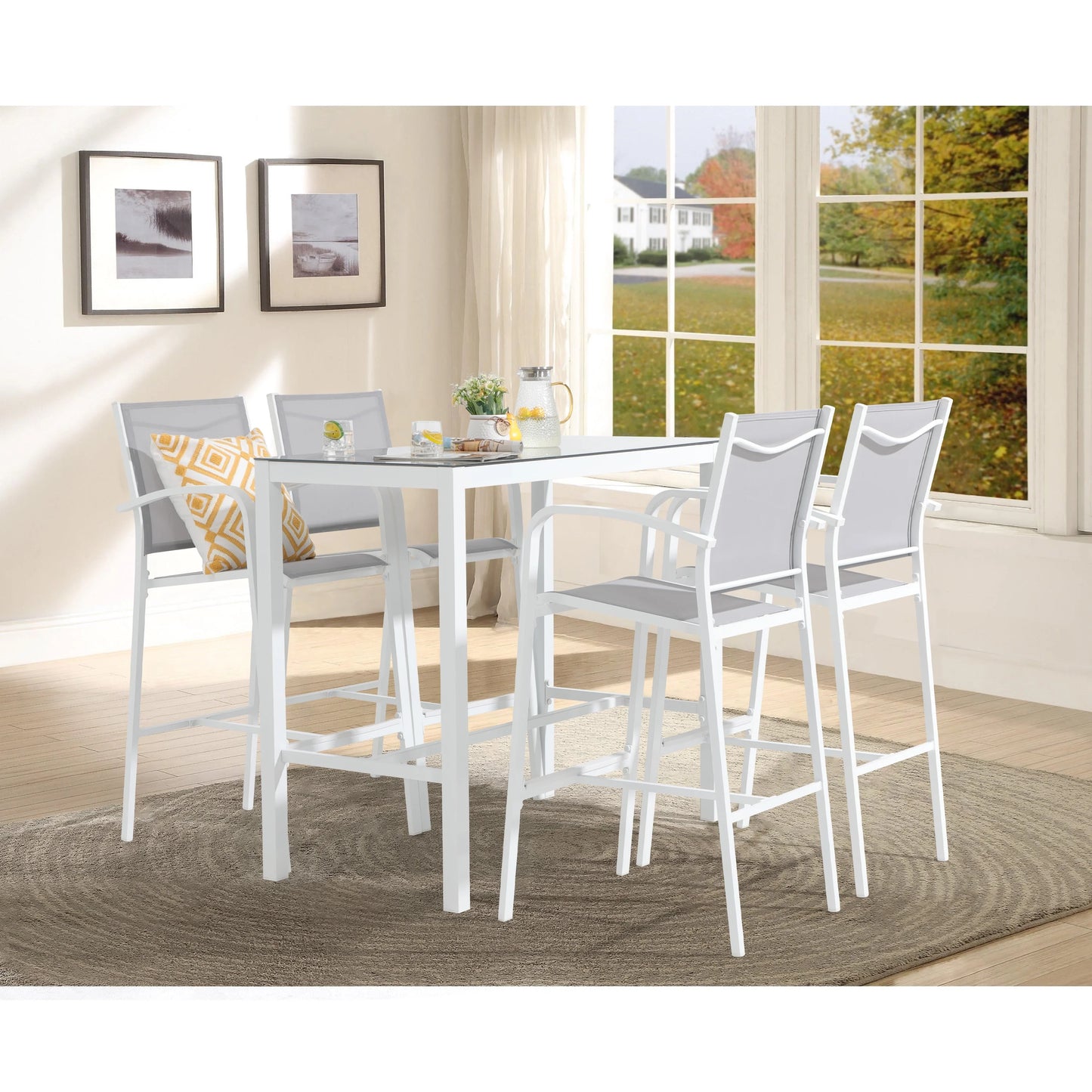 OC Orange-Casual Patio Bar Chair Set of 2, Outdoor & Indoor Bar Stools, All-Weather Aluminum Textile Fabric High Top Patio Dining Chairs, White