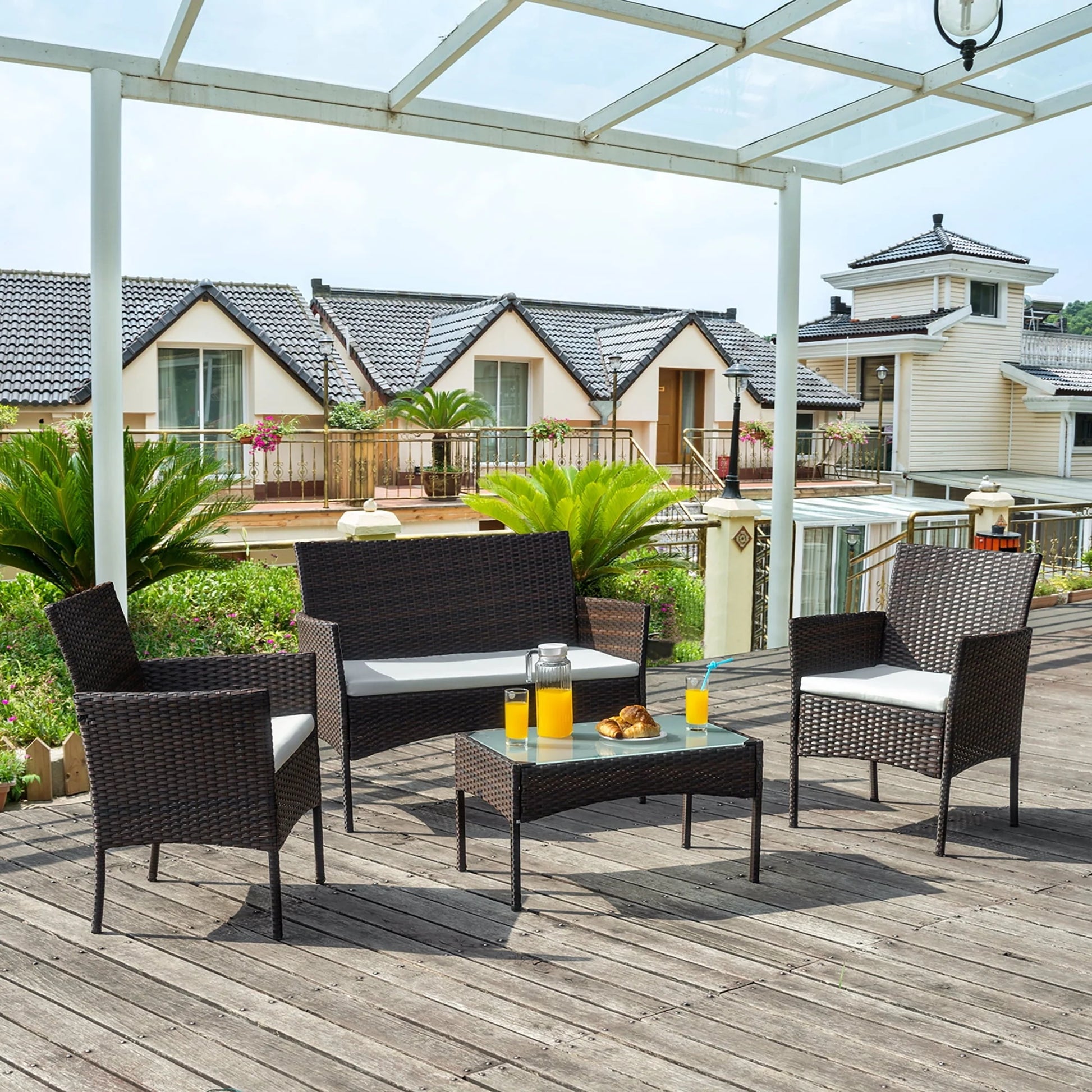 Walsunny 4 Pieces Outdoor Patio Furniture Brown Sets Rattan Chair Wicker Set