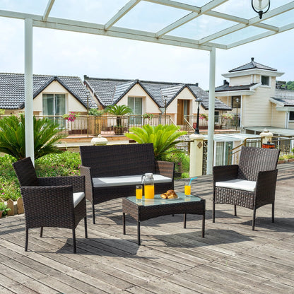 Walsunny 4 Pieces Outdoor Patio Furniture Brown Sets Rattan Chair Wicker Set