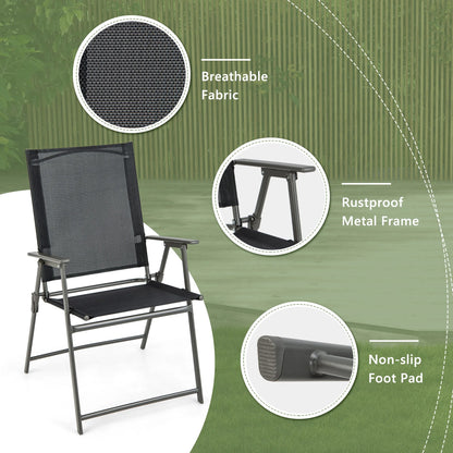 Costway 4pcs Patio Folding Portable Dining Chairs Metal Frame Armrests Garden Black