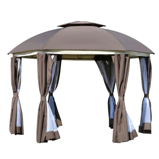 Topcobe 12' x 12' Round Outdoor Canopy Tent, Patio Dome Canopy Tent Canopy Shelter with Double Roof, Curtains, Zippered Doors, Strong Steel Frame, Outdoor Canopy, Shade Canopy, Patio Canopy, Brown