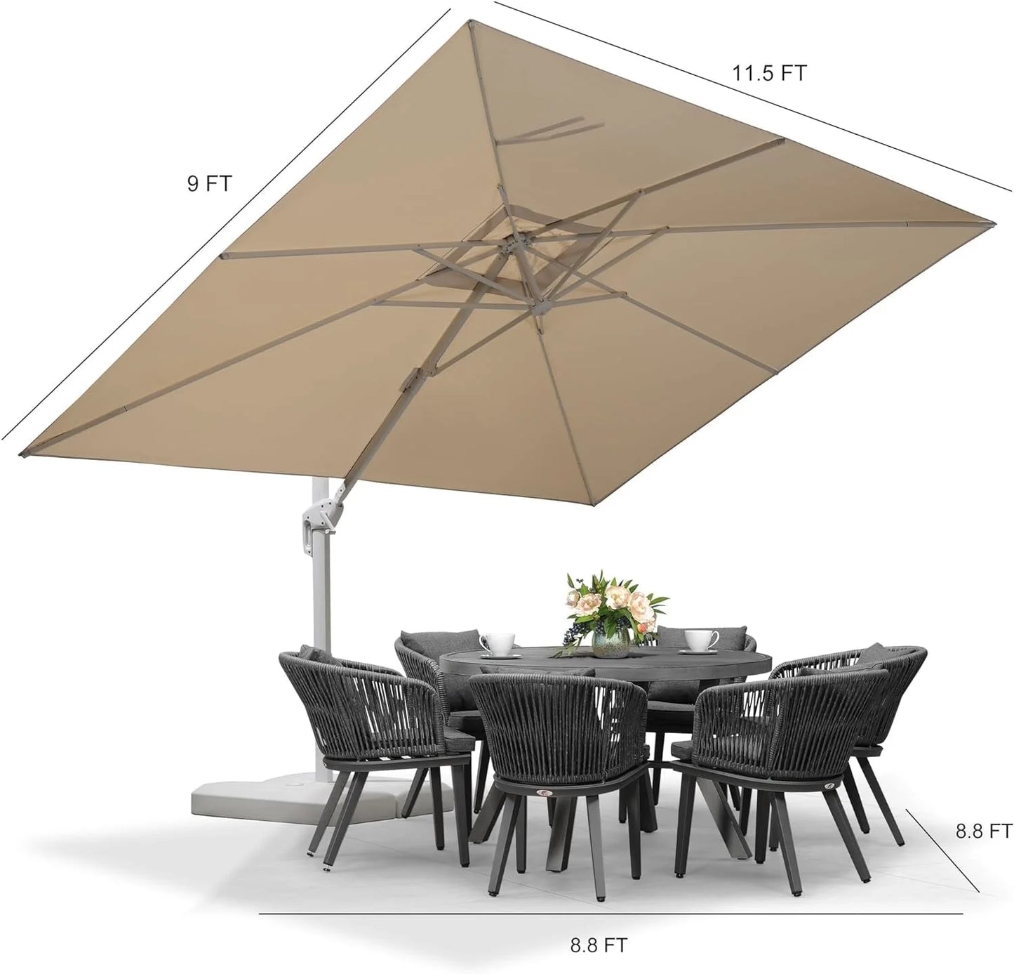 PURPLE LEAF 9 11.5 FT Patio Umbrella White Cantilever Offset Umbrella Rectangle Outdoor Umbrella with 360° Rotation for Garden Deck Pool, Beige