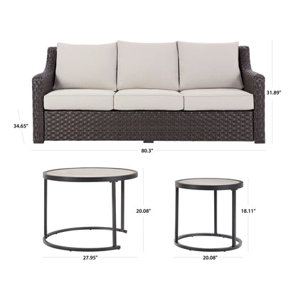 Better Homes & Gardens River Oaks Outdoor Sofa & 2 Nesting Tables with Patio Cover, Dark Brown