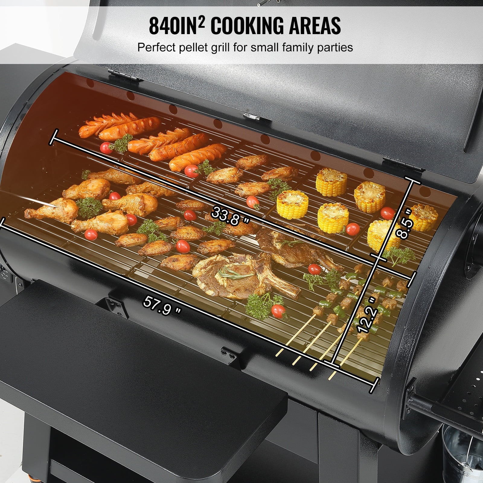 KFFKFF 62" Heavy Duty Charcoal Grill 8 IN 1,BBQ Portable Grill with Cart Outdoor Cooking Barbecue Camping, Picnic, 840 sq, Patio and Backyard