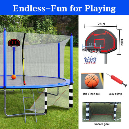 16FT Trampoline with Basketball Hoop, Outdoor Trampoline with Safety Enclosure Net, Recreational Trampoline for Kids and Adults with Soccer Goal, 1000lbs Weight Capatity for Backyard, Patio