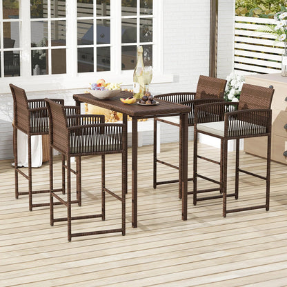 Costway Patio Bar Stools Set of 2 PE Rattan Bar Height Chairs with Backrests & Armrests