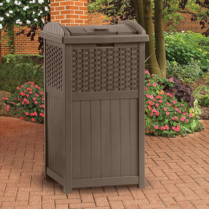 Suncast 77 Quart Patio Cooler w/Cabinet and Basket w/Wicker Trash Hideaway
