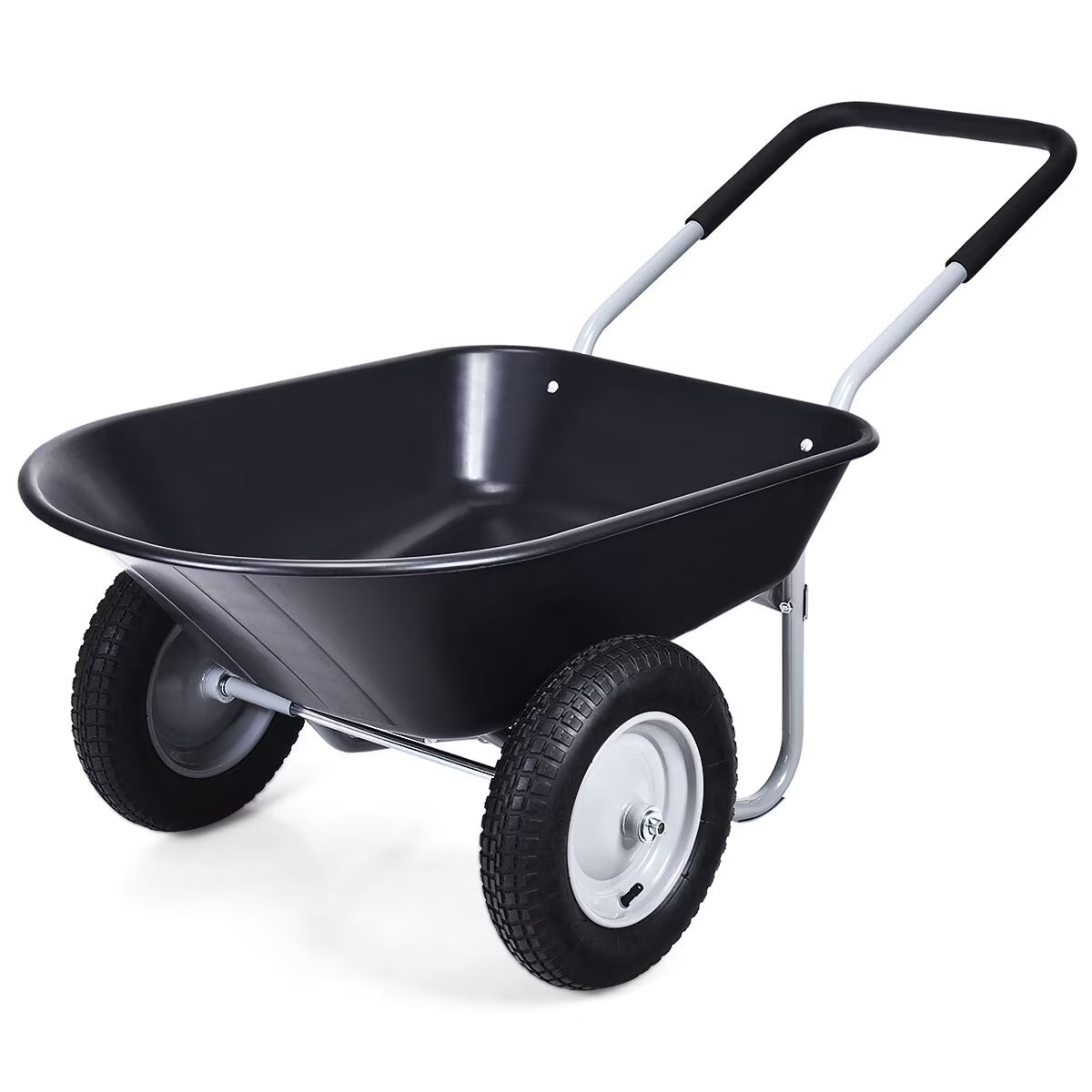 JWRWEF 2-Tire Wheelbarrow Garden Cart, Heavy-Duty Steel Frame & PP Tub, 330 lbs Capacity, Dual Pneumatic Tires Utility Dolly for Lawn, Farm, Patio, and Warehouse - Black