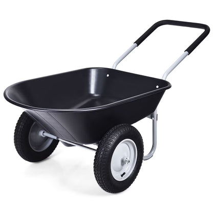 JWRWEF 2-Tire Wheelbarrow Garden Cart, Heavy-Duty Steel Frame & PP Tub, 330 lbs Capacity, Dual Pneumatic Tires Utility Dolly for Lawn, Farm, Patio, and Warehouse - Black
