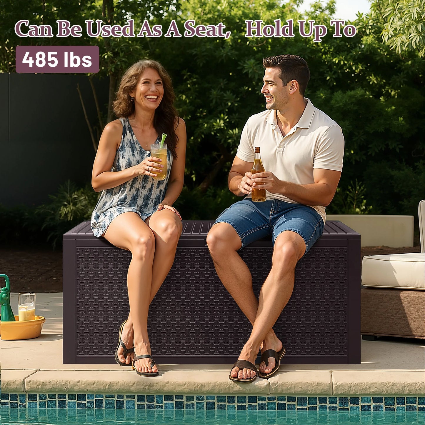 90 Gallon Resin Deck Box, Outdoor Lockable Storage Container for Patio Cushions, Garden Tools, Pool Supplies, Toys, Waterproof and UV Resistant, Brown