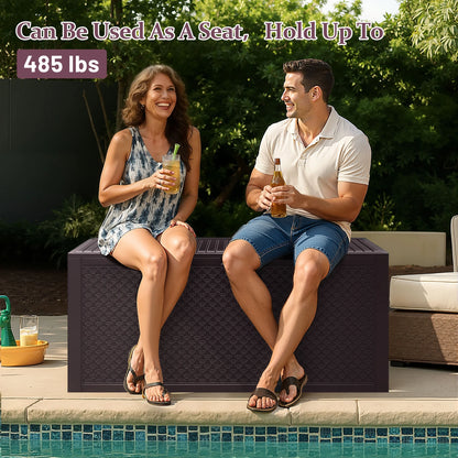 90 Gallon Resin Deck Box, Outdoor Lockable Storage Container for Patio Cushions, Garden Tools, Pool Supplies, Toys, Waterproof and UV Resistant, Brown