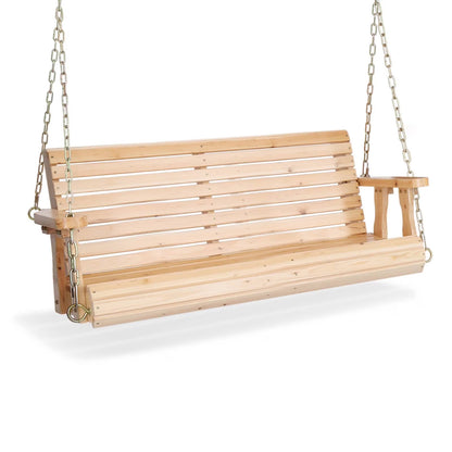 Zimtown Patio Wooden Porch Swing Swing Chair Bench Heavy Duty 880lbs with Hanging Chains for Outdoors,4 FT, Natural