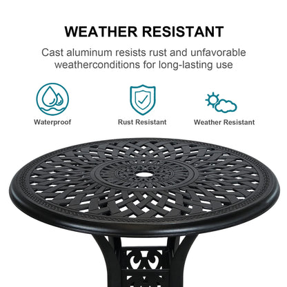 30.3 Inch Round Patio Table Cast Aluminum Patio Table,Metal Patio Dining Table with Umbrella Hole,All Weather Outdoor Bistro Dining Table for Backyard, Garden, Balcony, Black