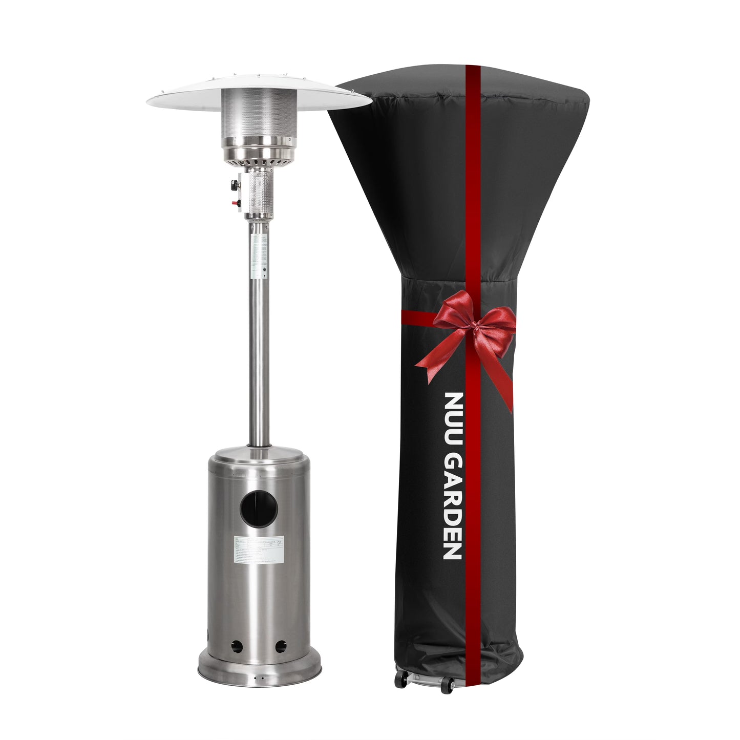 Nuu Garden Pyramid Patio Heater with Wheels, 48,000 BTU Outdoor Heaters for Outside Use, Quartz Glass Tube Propane Heater, Black