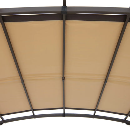 Sunjoy Lindt 9.5 x 11 ft. Outdoor Steel Arched Pergola with Adjustable Canopy for Patio, Backyard, and Garden, Tan & Brown