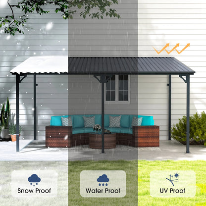 8' x 10' Outdoor Pergola Gazebo, Lean to Awnings Gazebos, Heavy Duty Hard Top Metal Pergola with Roof, for Patio, Backyard, Decks, Poolside