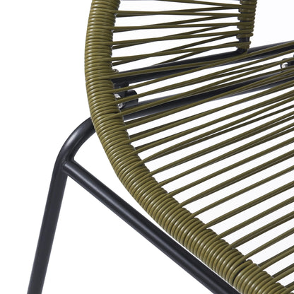 Aspen Modern Outdoor Patio Basket Loveseat, Hammock Weave Design, Metal Frame, Green