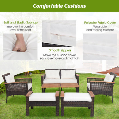 Gymax 7PCS Patio Rattan Sofa Set Outdoor Wicker Conversation Set w/Coffee Tables