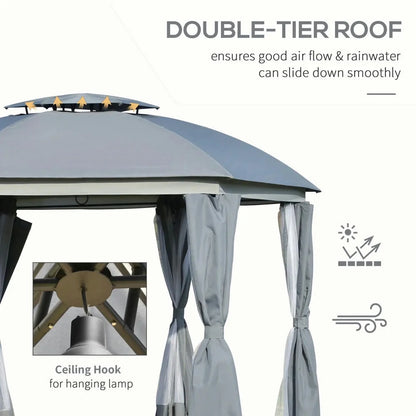 Topcobe 12' x 12' Round Outdoor Canopy Tent, Patio Dome Canopy Tent Canopy Shelter with Double Roof, Curtains, Zippered Doors, Tents for Parties, Outdoor Canopy, Shade Canopy, Patio Canopy, Gray
