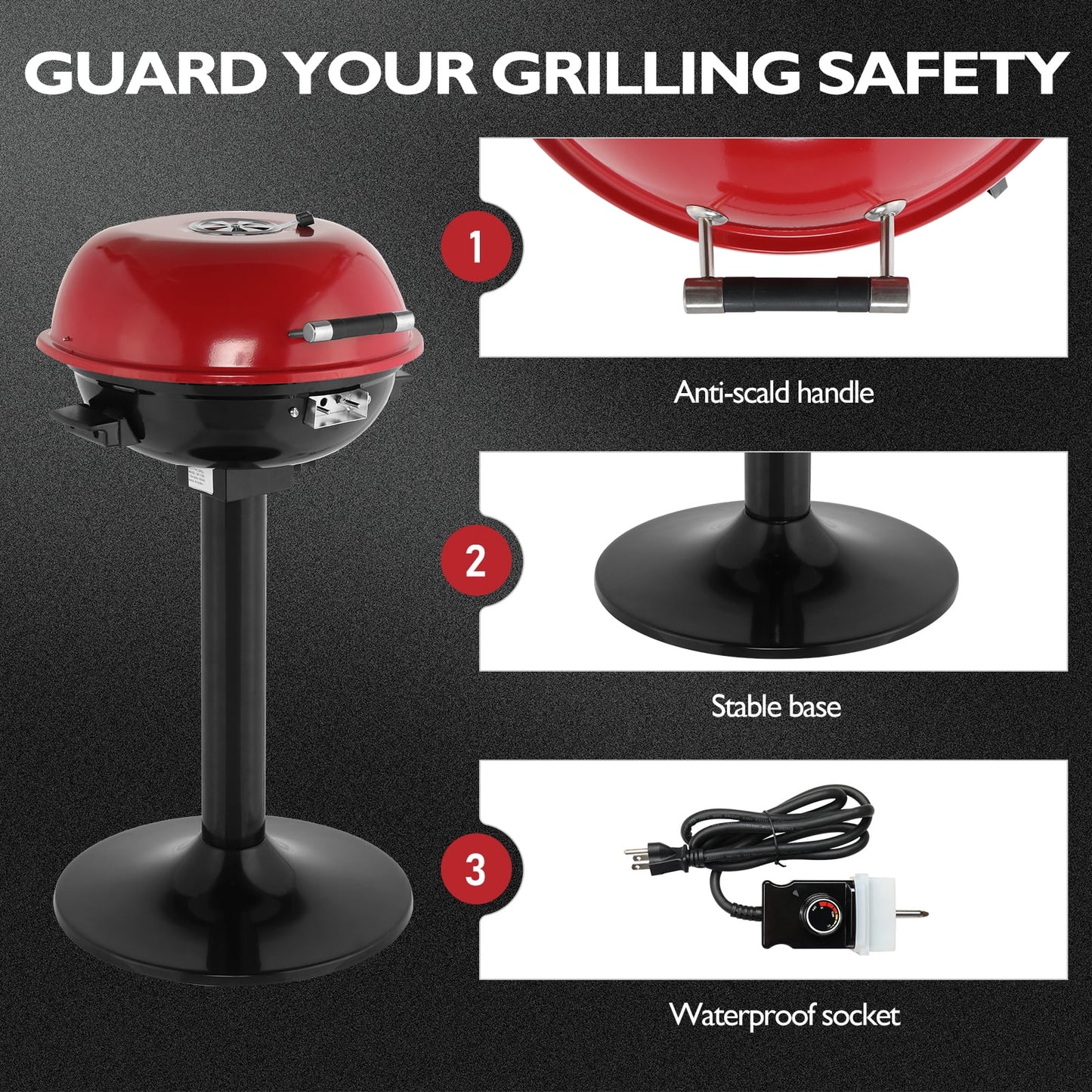 Zintown Grill Electric Grill Outdoor Standing Barbeque Grill Adjustable Temperature Control for Patio Backyad Black