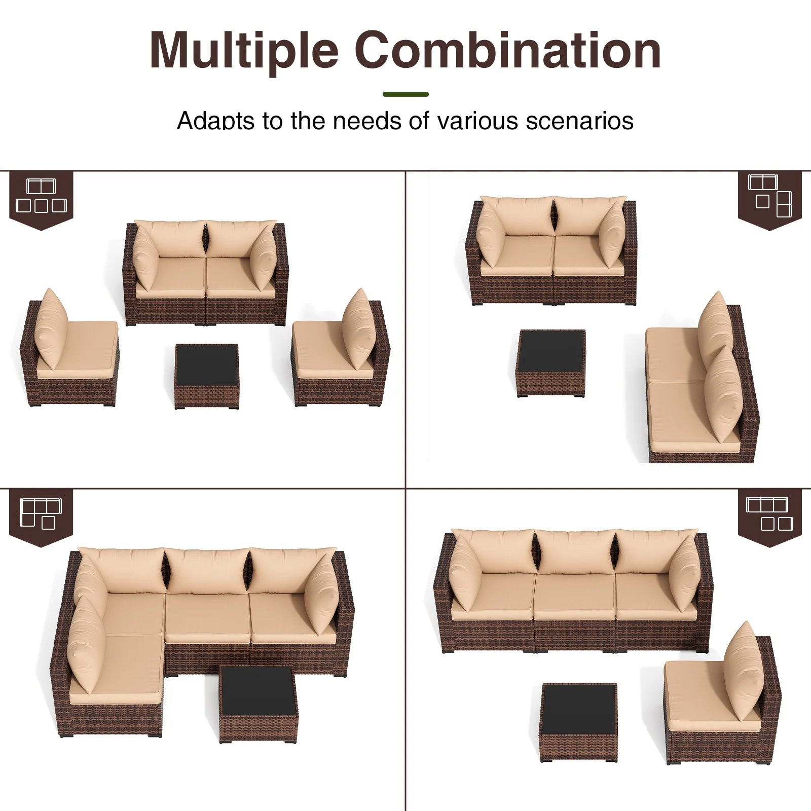 ELPOSUN Patio Furniture Set, Outdoor Patio Furniture Wicker Furniture Couch Set, 5 Pieces Outdoor Sectional Sofa, Patio Furniture Set, Outdoor Patio Set for Balcony Furniture (Grey)