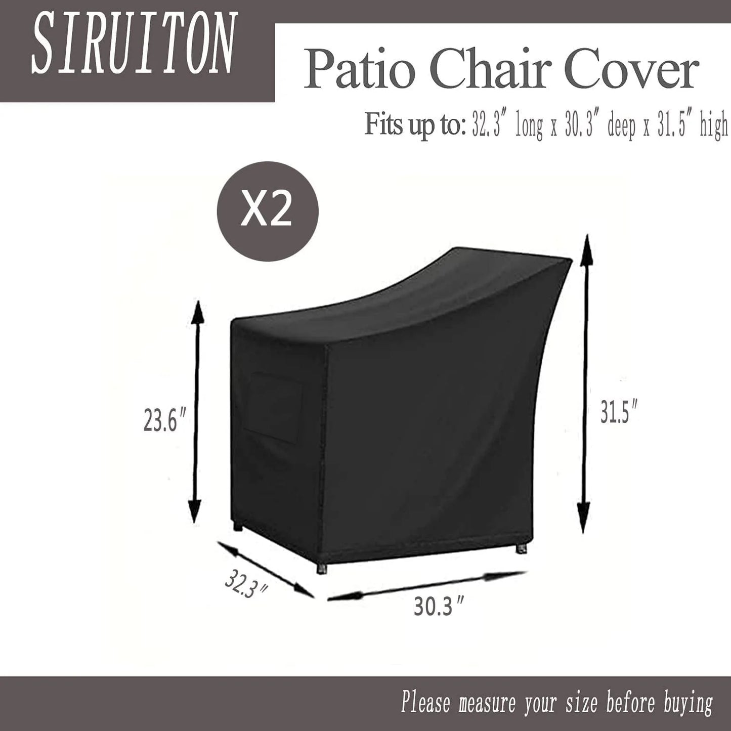 SIRUITON 3 Pieces Patio Set Cover Fit for Outdoor Wicker Patio Furniture Sets Modern Bistro Set Rattan Chair Conversation Sets with Durable and Water Resistant Fabric ,Black