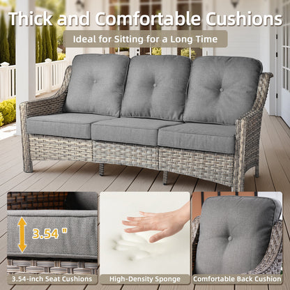 Ovios Outdoor Patio Sofa 3-Seater with Cushions All-Weather Wicker Rattan Couch for Garden, Porch, or Backyard